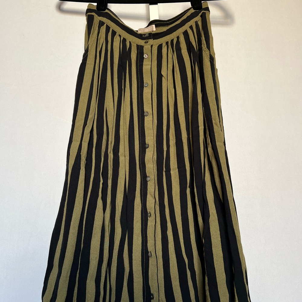 Striped Pleated Fall Midi Skirt